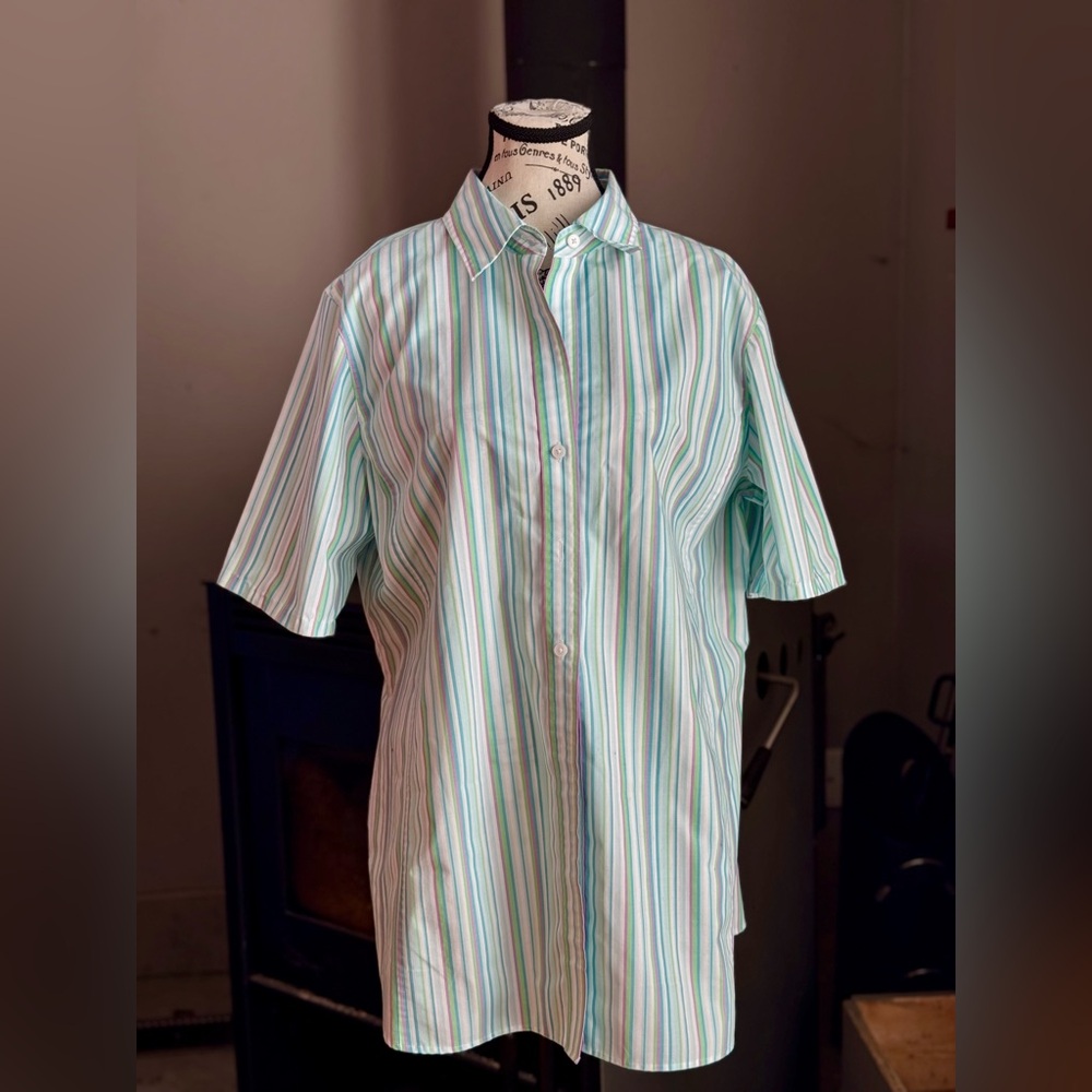 Westbound Men's Green and Blue Striped Button Down Shirt